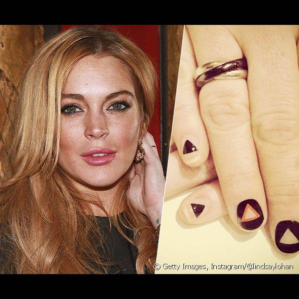 Grafismos simples como os triângulos estão entre as preferências de Lindsay Lohan para as unhas